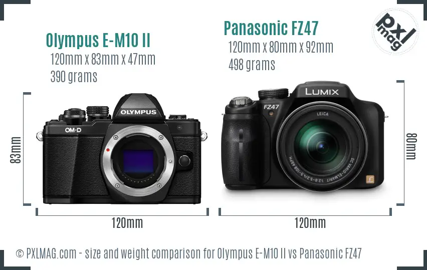 Olympus E-M10 II vs Panasonic FZ47 size comparison