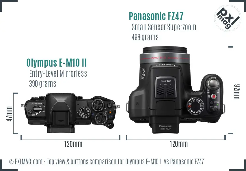 Olympus E-M10 II vs Panasonic FZ47 top view buttons comparison