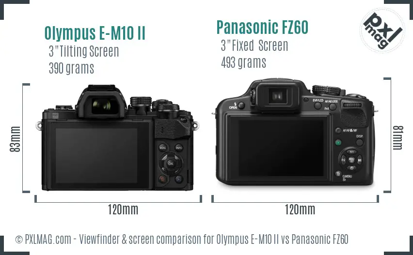 Olympus E-M10 II vs Panasonic FZ60 Screen and Viewfinder comparison