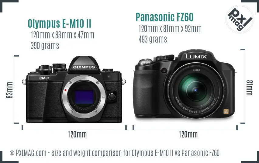 Olympus E-M10 II vs Panasonic FZ60 size comparison