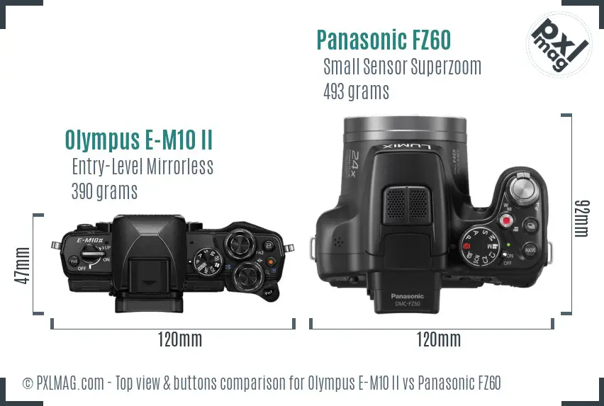 Olympus E-M10 II vs Panasonic FZ60 top view buttons comparison