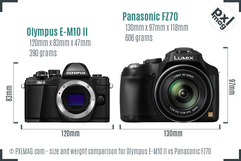 Olympus E-M10 II vs Panasonic FZ70 size comparison