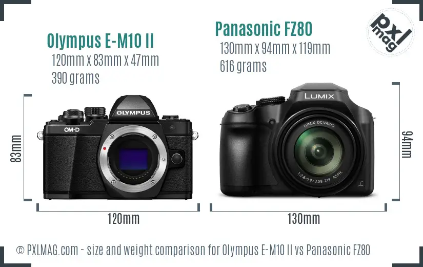 Olympus E-M10 II vs Panasonic FZ80 size comparison