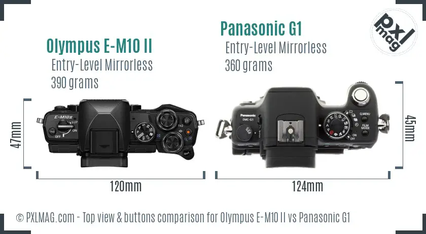 Olympus E-M10 II vs Panasonic G1 top view buttons comparison