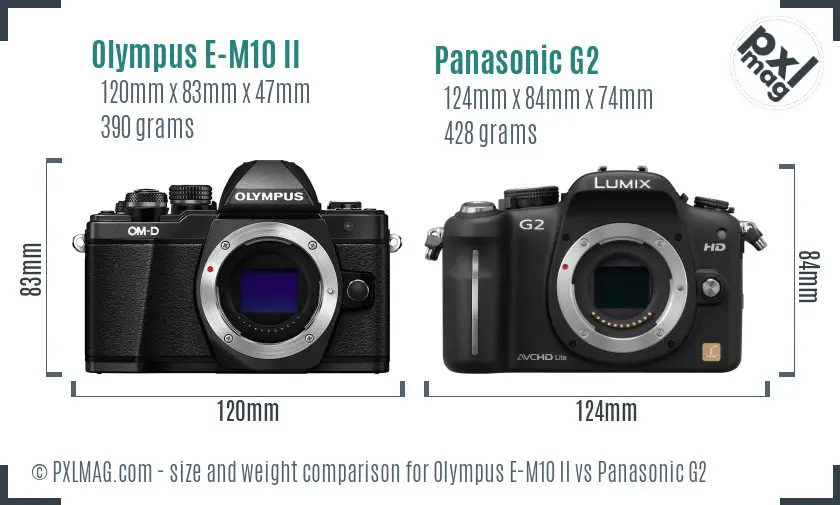 Olympus E-M10 II vs Panasonic G2 size comparison