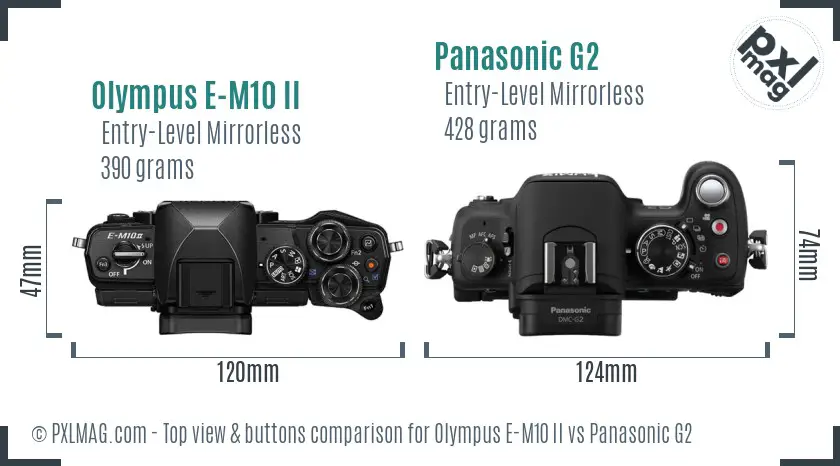 Olympus E-M10 II vs Panasonic G2 top view buttons comparison