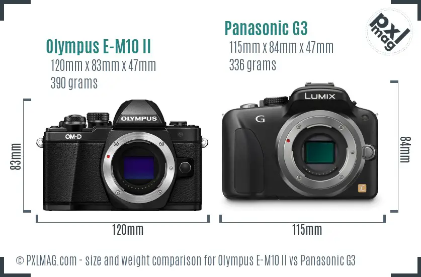 Olympus E-M10 II vs Panasonic G3 size comparison