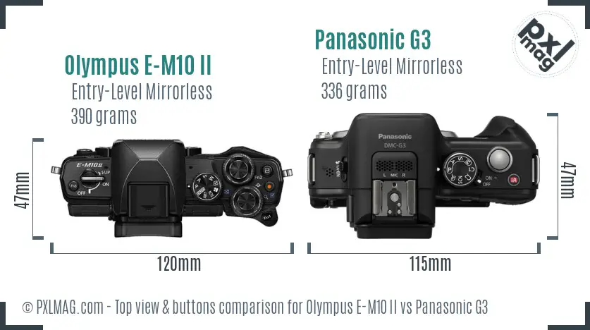 Olympus E-M10 II vs Panasonic G3 top view buttons comparison
