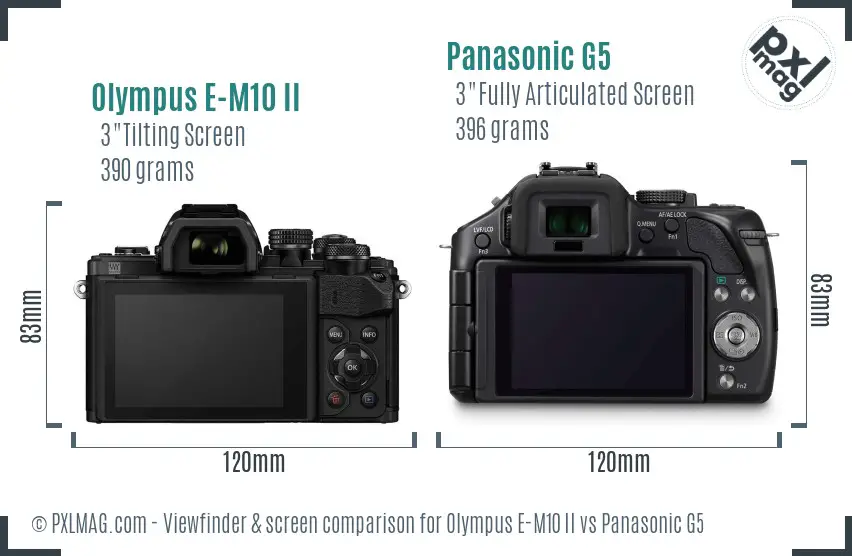 Olympus E-M10 II vs Panasonic G5 Screen and Viewfinder comparison