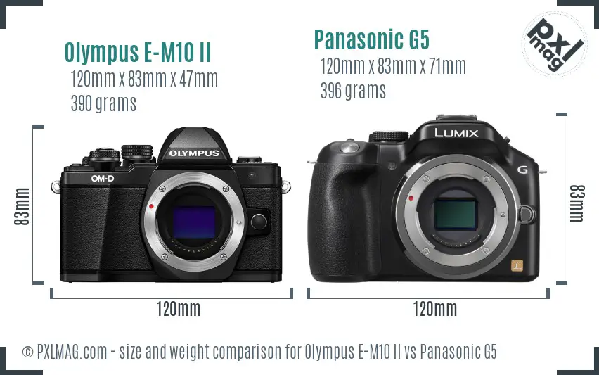 Olympus E-M10 II vs Panasonic G5 size comparison