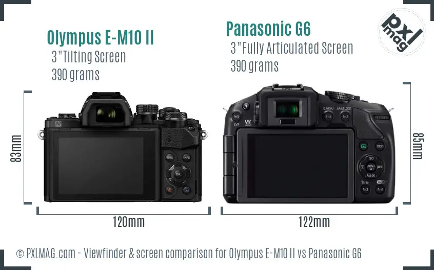 Olympus E-M10 II vs Panasonic G6 Screen and Viewfinder comparison