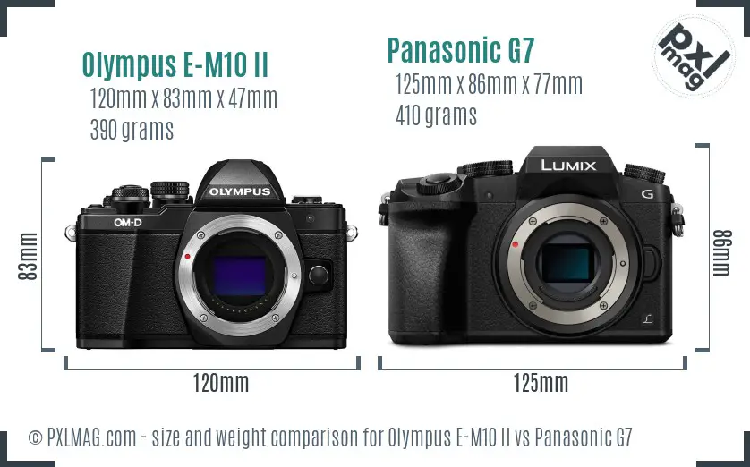 Olympus E-M10 II vs Panasonic G7 size comparison