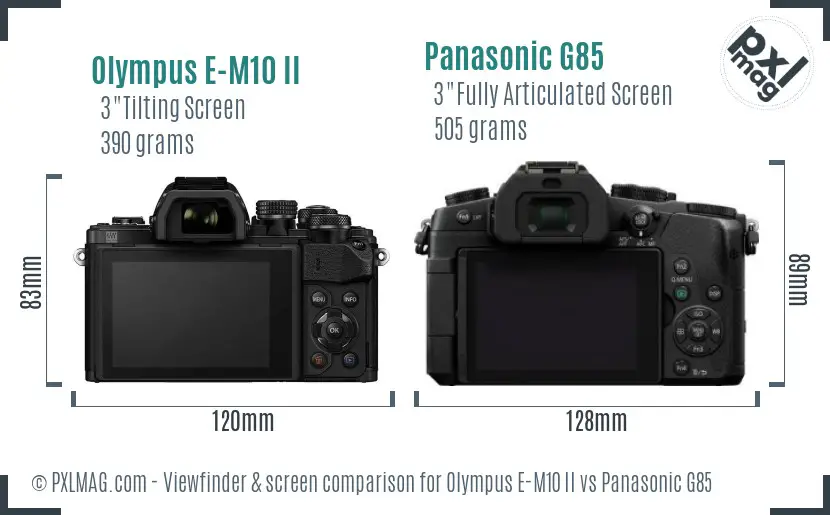 Olympus E-M10 II vs Panasonic G85 Screen and Viewfinder comparison