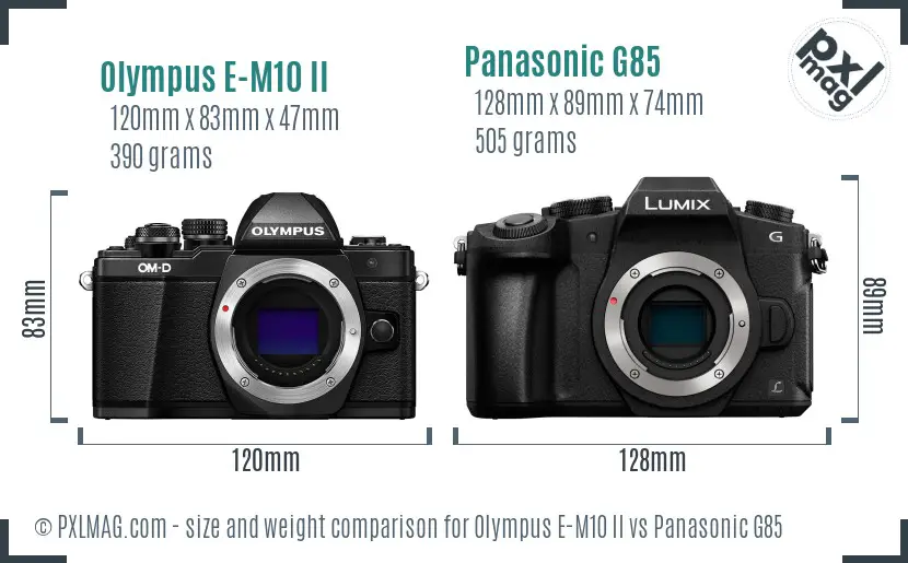 Olympus E-M10 II vs Panasonic G85 size comparison