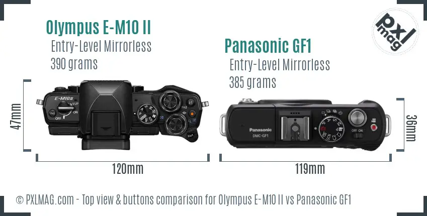 Olympus E-M10 II vs Panasonic GF1 top view buttons comparison