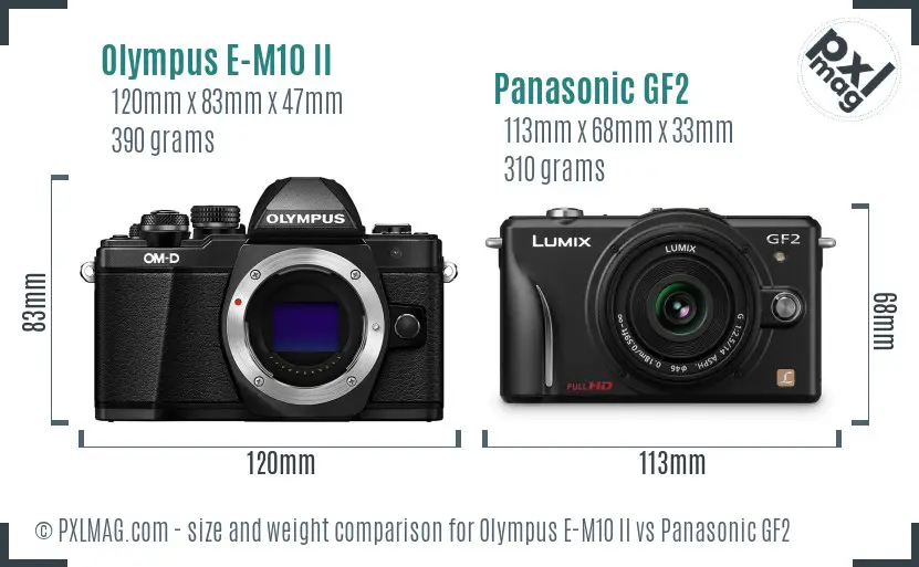 Olympus E-M10 II vs Panasonic GF2 size comparison