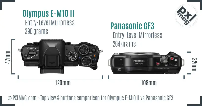 Olympus E-M10 II vs Panasonic GF3 top view buttons comparison