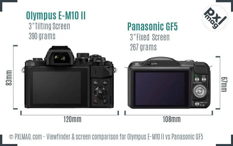 Olympus E-M10 II vs Panasonic GF5 Screen and Viewfinder comparison