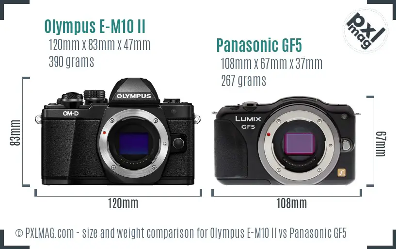 Olympus E-M10 II vs Panasonic GF5 size comparison