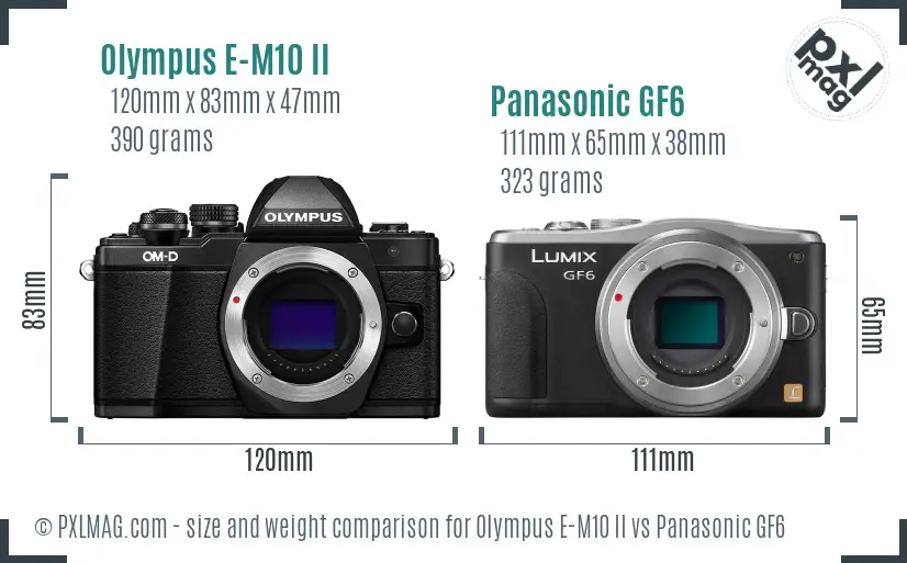 Olympus E-M10 II vs Panasonic GF6 size comparison