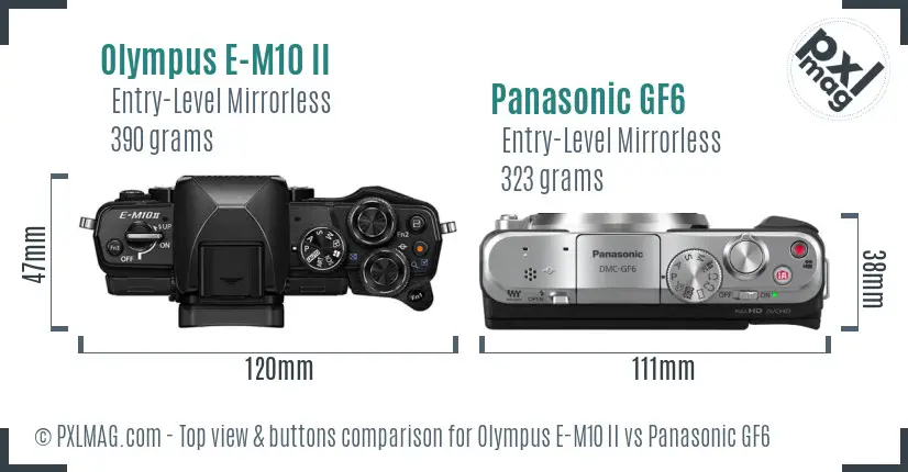 Olympus E-M10 II vs Panasonic GF6 top view buttons comparison