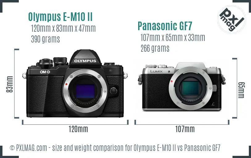 Olympus E-M10 II vs Panasonic GF7 size comparison