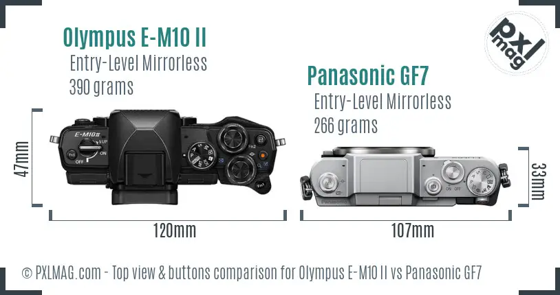 Olympus E-M10 II vs Panasonic GF7 top view buttons comparison