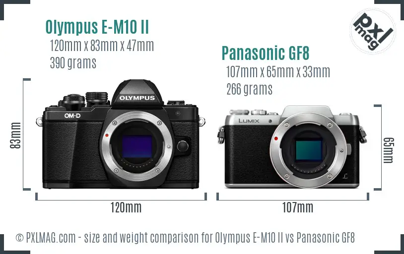 Olympus E-M10 II vs Panasonic GF8 size comparison
