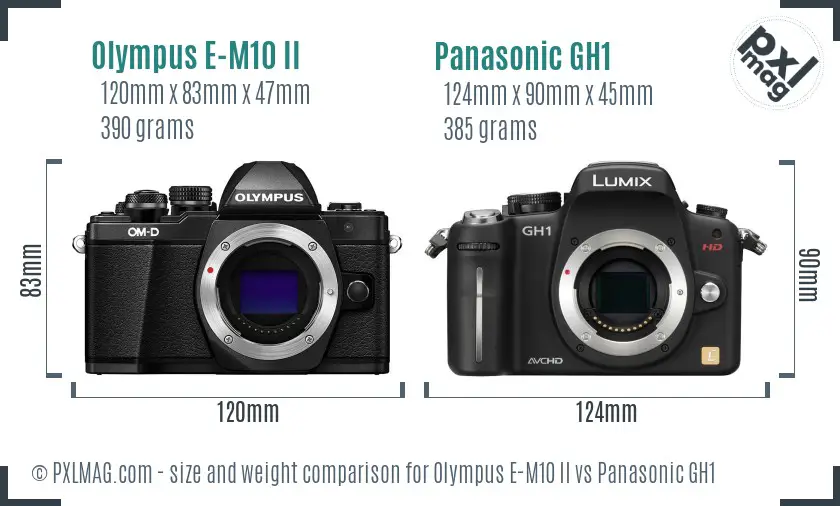 Olympus E-M10 II vs Panasonic GH1 size comparison