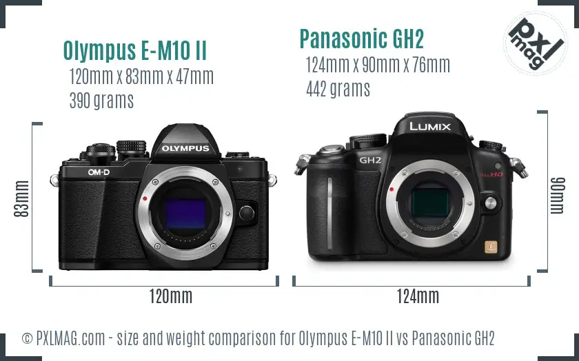 Olympus E-M10 II vs Panasonic GH2 size comparison