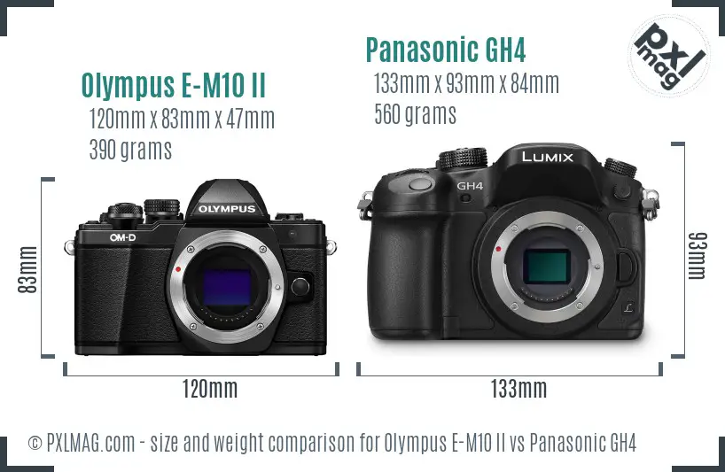 Olympus E-M10 II vs Panasonic GH4 size comparison