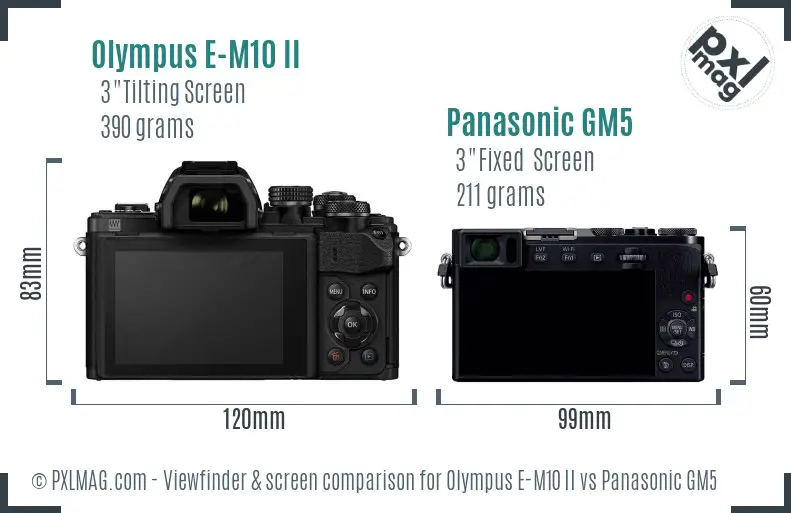 Olympus E-M10 II vs Panasonic GM5 Screen and Viewfinder comparison