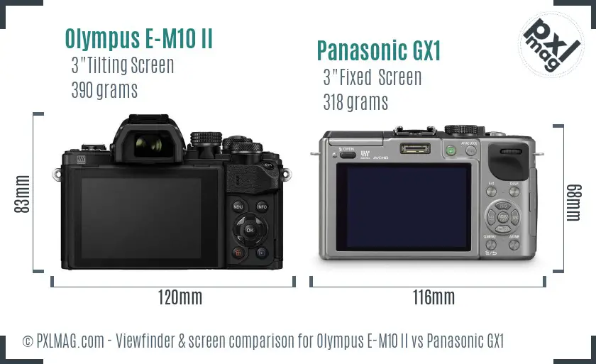 Olympus E-M10 II vs Panasonic GX1 Screen and Viewfinder comparison