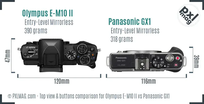Olympus E-M10 II vs Panasonic GX1 top view buttons comparison