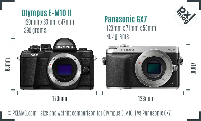 Olympus E-M10 II vs Panasonic GX7 size comparison