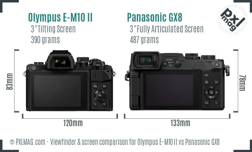 Olympus E-M10 II vs Panasonic GX8 Screen and Viewfinder comparison