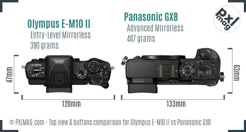 Olympus E-M10 II vs Panasonic GX8 top view buttons comparison