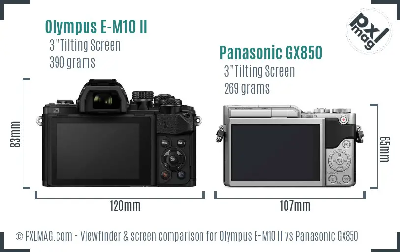 Olympus E-M10 II vs Panasonic GX850 Screen and Viewfinder comparison