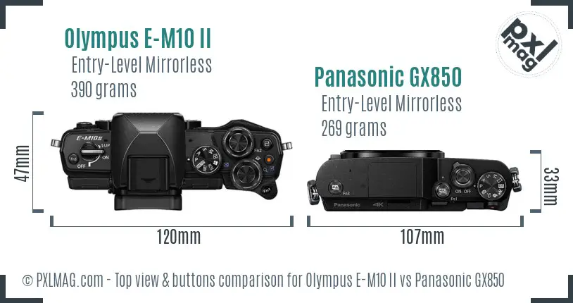 Olympus E-M10 II vs Panasonic GX850 top view buttons comparison