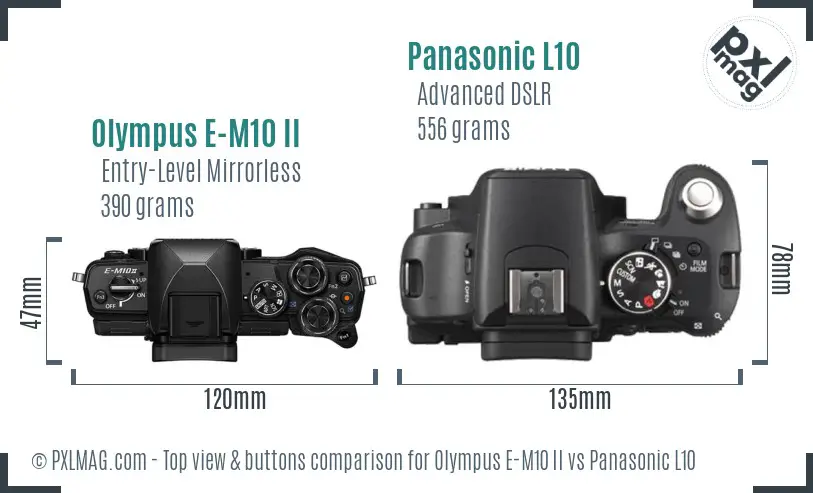 Olympus E-M10 II vs Panasonic L10 top view buttons comparison