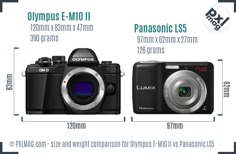 Olympus E-M10 II vs Panasonic LS5 size comparison