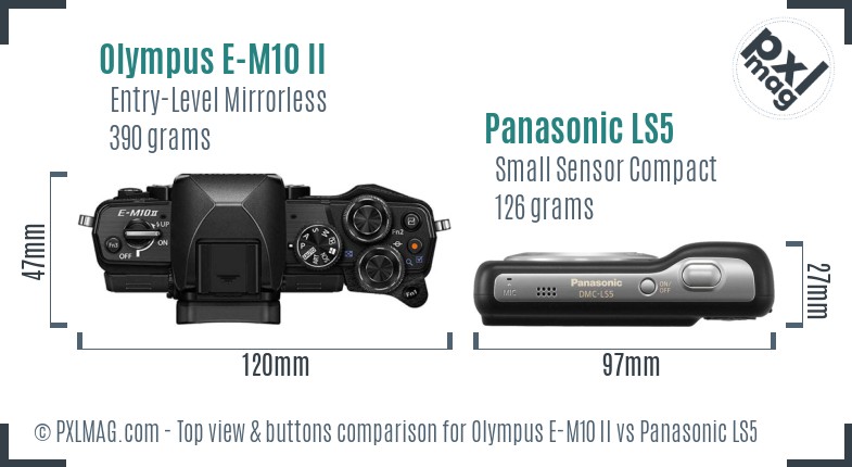 Olympus E-M10 II vs Panasonic LS5 top view buttons comparison