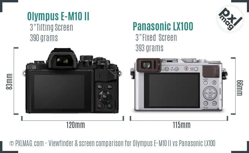 Olympus E-M10 II vs Panasonic LX100 Screen and Viewfinder comparison