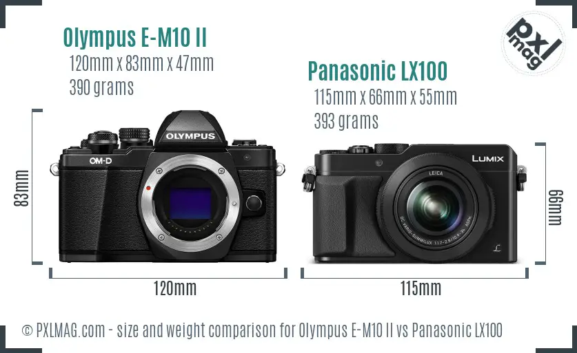 Olympus E-M10 II vs Panasonic LX100 size comparison