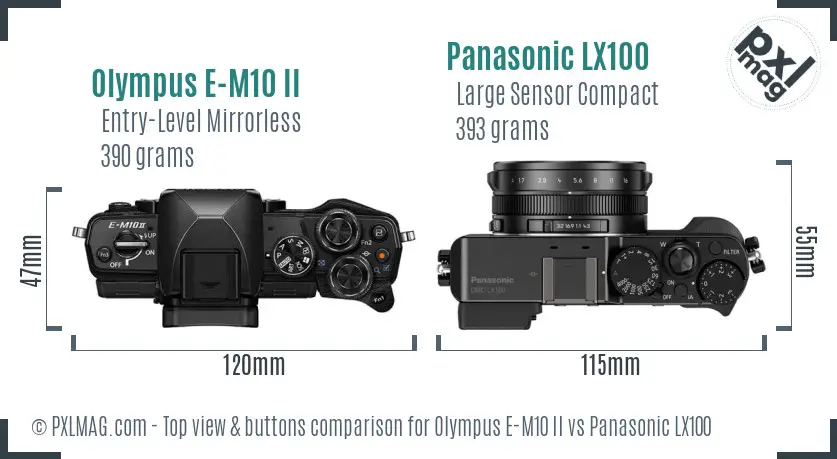 Olympus E-M10 II vs Panasonic LX100 top view buttons comparison