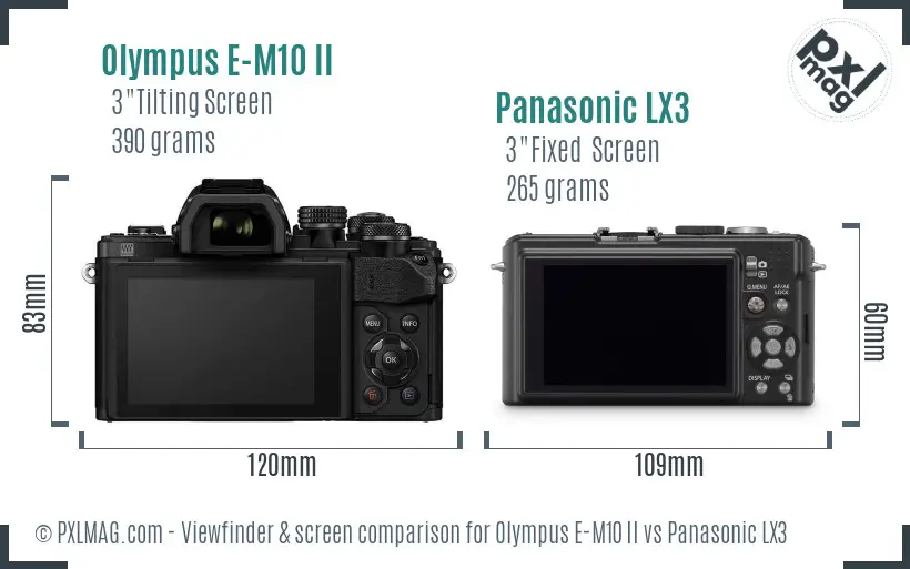 Olympus E-M10 II vs Panasonic LX3 Screen and Viewfinder comparison