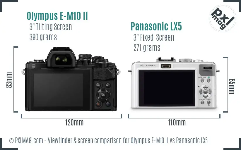 Olympus E-M10 II vs Panasonic LX5 Screen and Viewfinder comparison