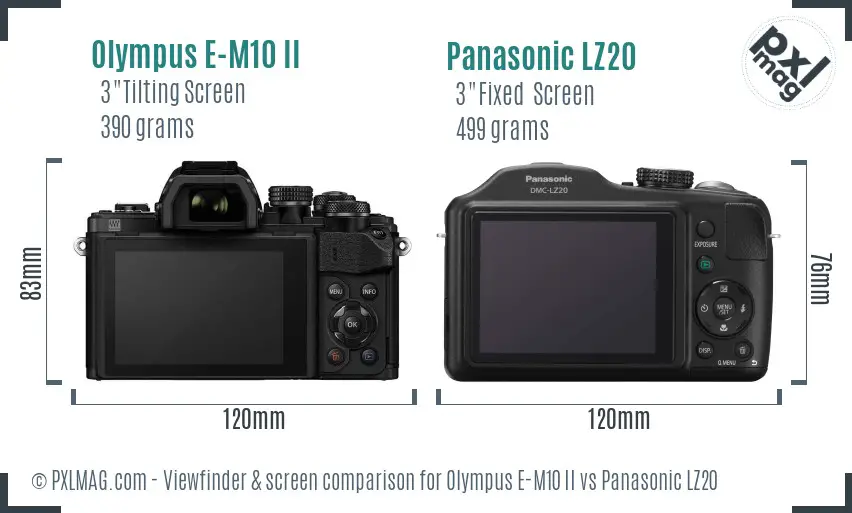 Olympus E-M10 II vs Panasonic LZ20 Screen and Viewfinder comparison