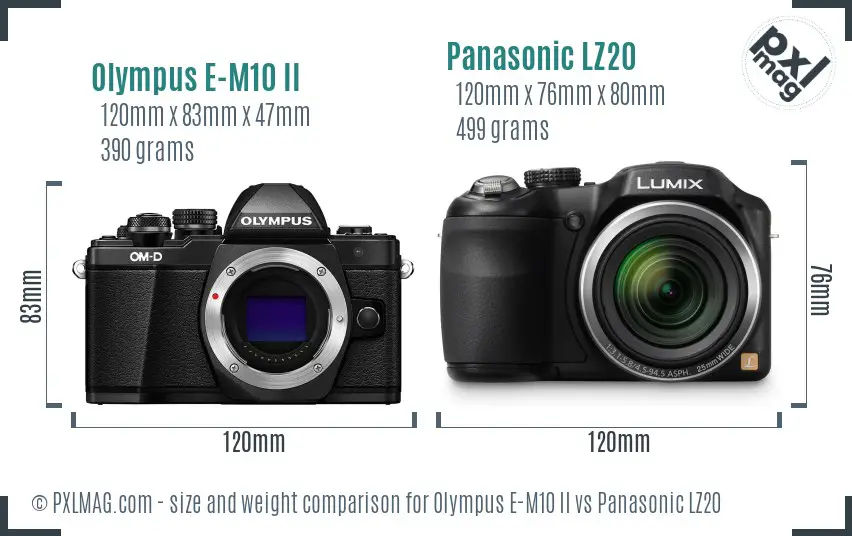 Olympus E-M10 II vs Panasonic LZ20 size comparison