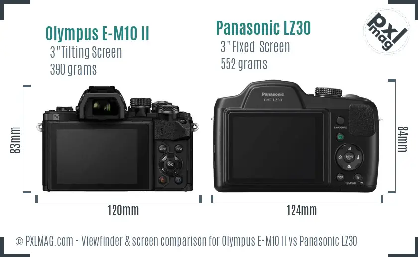Olympus E-M10 II vs Panasonic LZ30 Screen and Viewfinder comparison